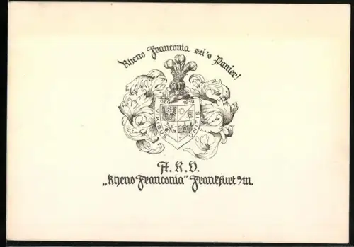 AK Frankfurt a. M., Studentenwappen Rheno-Franconia sei`s Panier