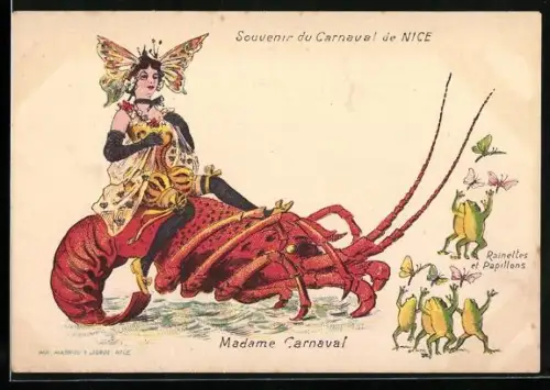 AK Nice, Madame Carnaval, Rainettes et Papillons
