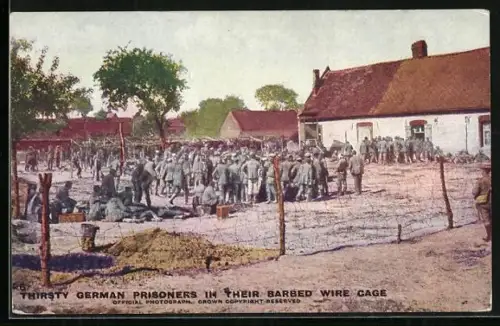 AK Thirsty German Prisoners in their Barbed Wire Cage