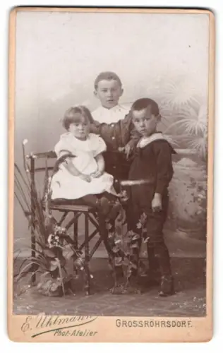 Fotografie E. Uhlmann, Grossröhrsdorf, Drei Kinder im Porträt
