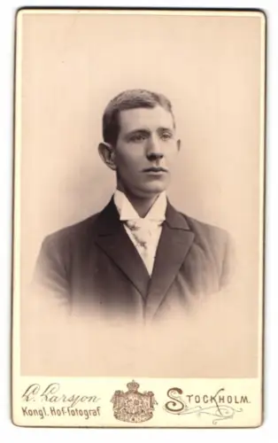 Fotografie L. Larsson, Stockholm, Humlegårdsgatan 21, Porträt eines jungen Mannes 1894