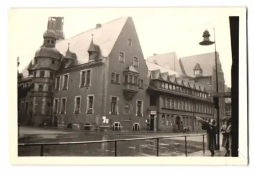 Fotografie Ansicht Aschersleben, überschwemmte Strassen am Rathaus