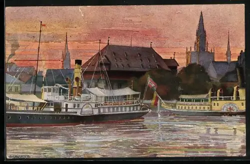 AK Konstanz, Rhein, Münster, Dampfschiffe
