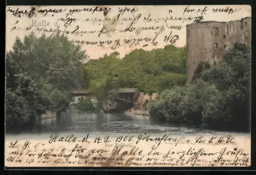 AK Halle a. S., Saale, Giebichenstein, Burg, Brücke