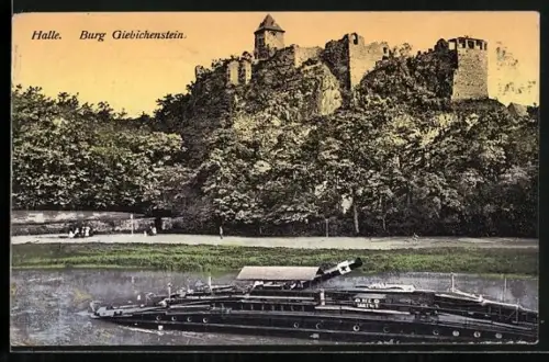 AK Halle / Saale, Burg Giebichenstein, Schiffsanleger