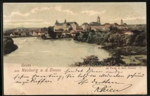 AK Neuburg a. d. Donau, Schloss und Stadtansicht an der Donau