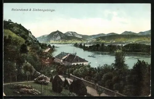 AK Rolandseck, Ortsansicht mit Siebengebirge