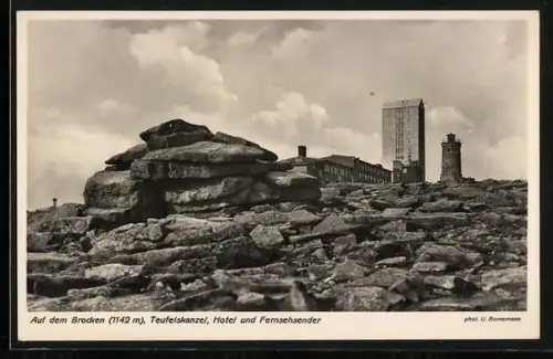 AK Brocken /Harz, Teufelskanzel, Hotel, Fernsehsender