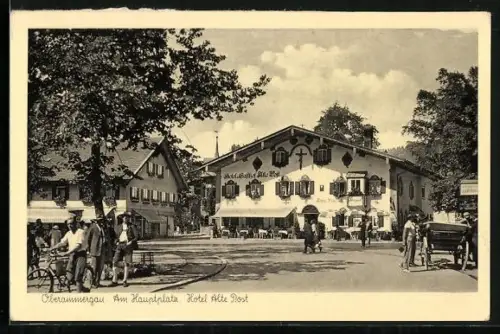 AK Oberammergau, Am Hauptplatz, Hotel Alte Post
