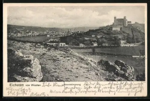AK Eichstätt, Ansicht von Westen, Abendstimmung, Burg und Stadtpanorama