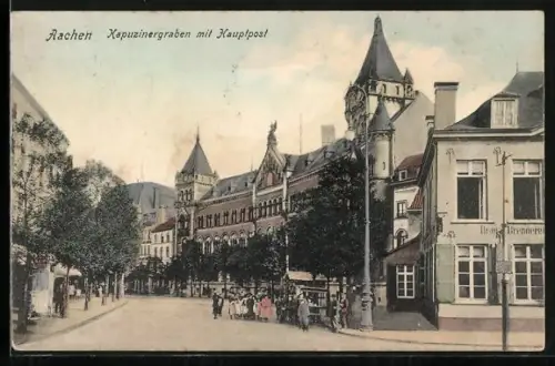AK Aachen, Kapuzinergraben mit Hauptpost