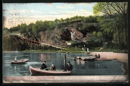 AK Halle a. S., Trothaer Felsen mit Denkmal