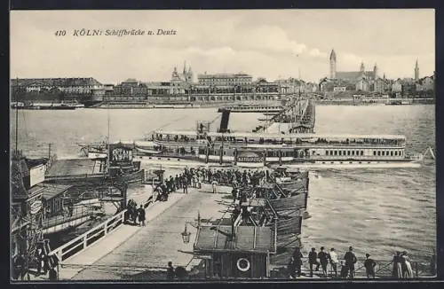 AK Köln, Schiffsbrücke, Deutz, Dampfschiff