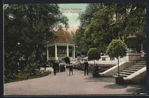 AK Essen, Stadtgarten, Partie am Musikpavillon