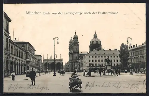 AK München, Blick von der Ludwigstrasse nach der Feldherrnhalle