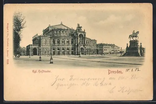 AK Dresden, Kgl. Hoftheater, Reiterdenkmal