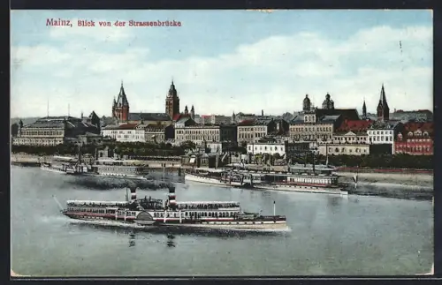 AK Mainz, Blick von der Strassenbrücke