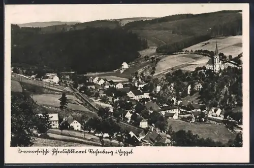 AK Rechenberg i. Erzgeb., Gesamtansicht, Kirche, Eisenbahnlinie