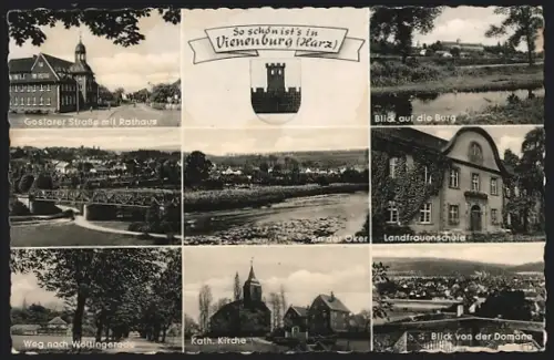 AK Vienenburg /Harz, Rathaus, Burg, Landfrauenschule, Oker, Kath. Kirche, Domäne, Weg nach Wöttingerode
