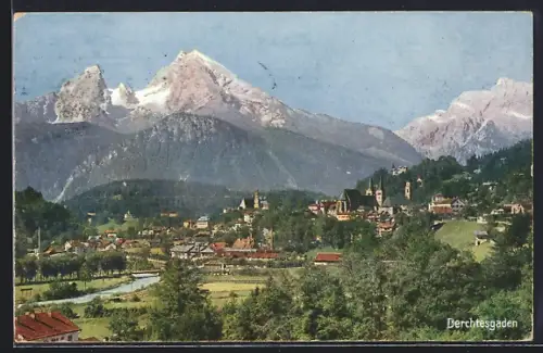 AK Berchtesgaden, Ortsansicht mit Watzmann