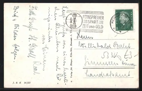 AK Königswinter, Humoristische Szene, Es zogen Burschen einst zu drei`n Auf obige Weise wohl über den Rhein