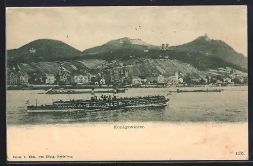 AK Königswinter, Rheinansicht mit Dampfschiff und Siebengebirge