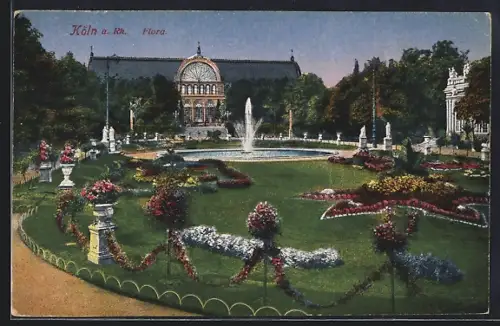 AK Köln-Riehl, Flora, Springbrunnen, Gartenanlage