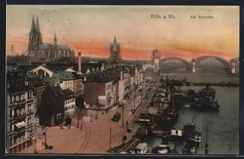 AK Köln a. Rh., Am Rheinufer, Dom