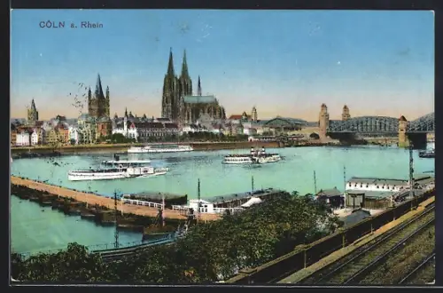 AK Köln a. Rhein, Dom, Hohenzollernbrücke, Rheinschiffe