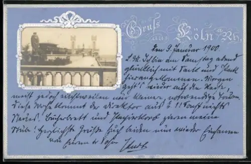 Lithographie Köln a. Rh., Blick auf eine Brücke, Passepartout