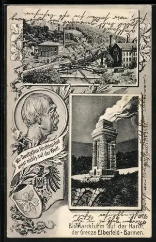 AK Elberfeld-Barmen, Bismarckturm auf der Hardt an der Grenze Elberfeld-Barmen, Brücke, Portrait