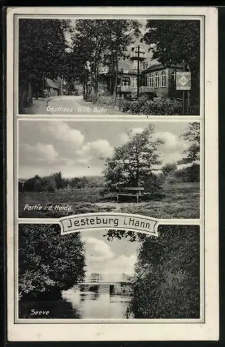AK Jesteburg i. Hann, Gasthaus Wilh. Buhr, Partie in der Heide, Seeve