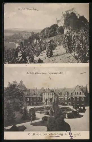 AK Vitzenburg, Weinlese unter dem Schloss, auf dem Innenhof des Schlosses