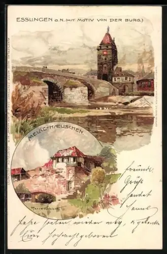 Künstler-AK Manuel Wielandt: Esslingen, Motiv von der Burg, Melac-Häuschen