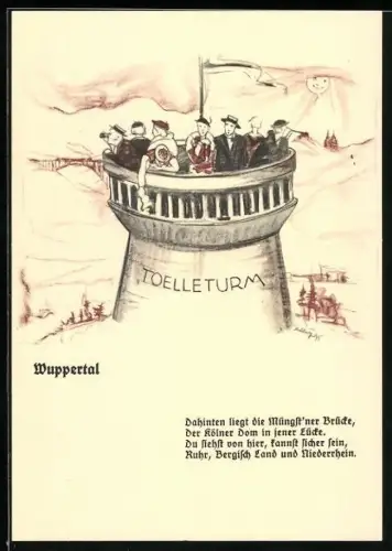 Künstler-AK Wuppertal, Verkehrsverein, Besucher auf dem Toelleturm