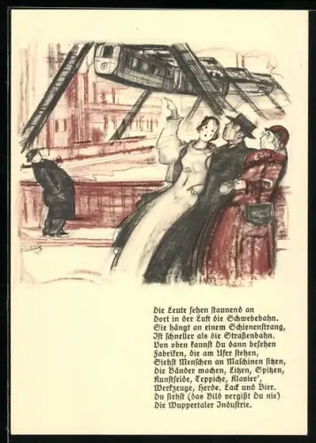 Künstler-AK Wuppertal, Verkehrsverein, Schwebebahn