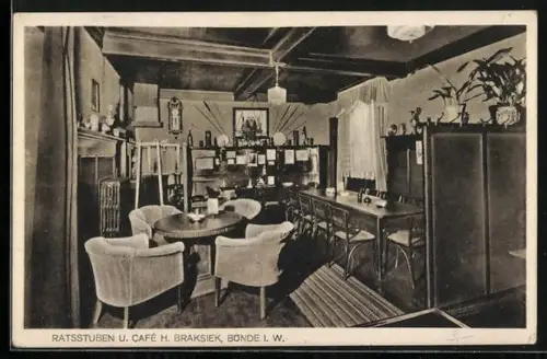 AK Bünde i. W., Gasthaus Ratsstuben und Cafe H. Braksiek, Innenansicht