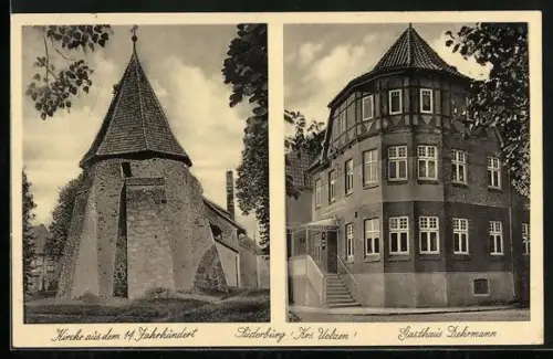 AK Suderburg, Gasthaus Dehrmann, Kirche aus dem 14. Jahrhundert