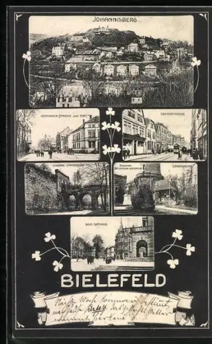 AK Bielefeld, Johannisberg, Herforder Strasse und Post, Obernstrasse