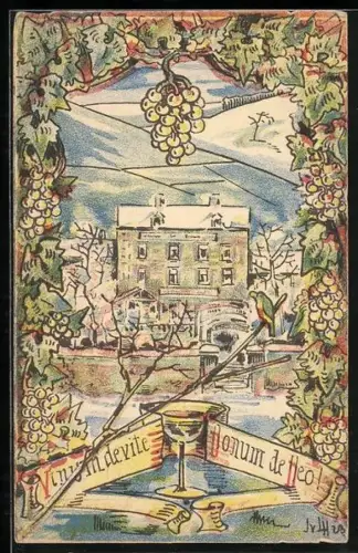 Künstler-AK Cond a. d. Mosel, Weinbau-Weinhandlung Brixiadenstube