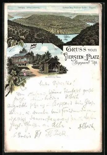 Lithographie Boppard a. Rh., Tempelchen des Verschönerungs-Vereins am Vierseen-Platz