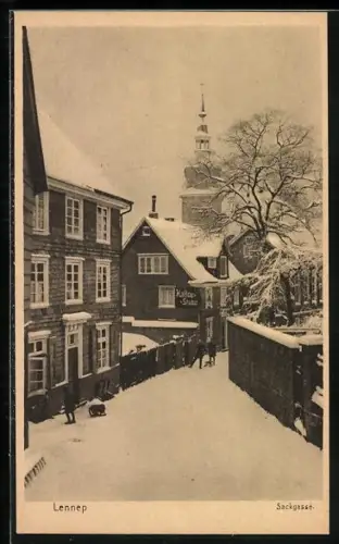AK Lennep, Strasse Sackgasse mit Cafe Kaffestube im Schnee