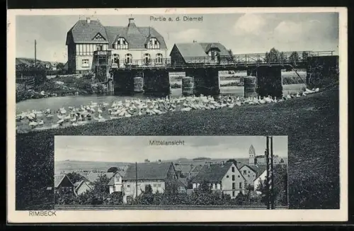 AK Marsberg, Mittelansicht, Partie an der Diemel