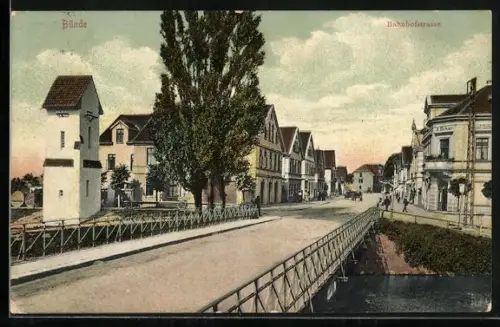 AK Bünde, Bahnhofstrasse mit Brücke
