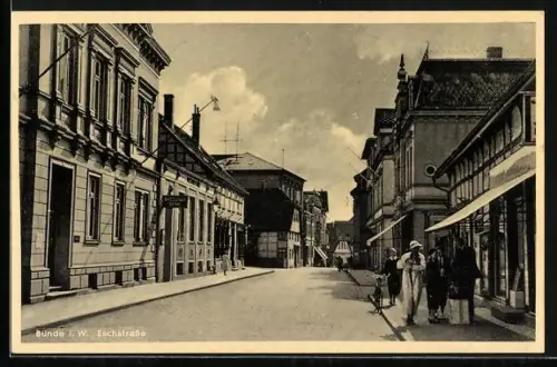 AK Bünde i. W., Eschstrasse mit Dresdner Bank