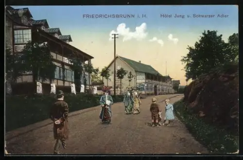 AK Friedrichsbrunn, Hotel Jung und Hotel Schwarzer Adler