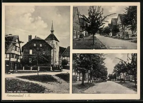 AK Hemmendorf / Hameln, Partie an der Kirche, Hauptstrasse