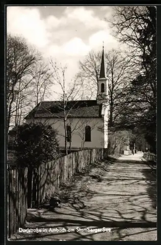 AK Ambach am Starnberger See, Dorfstrasse mit Kirche