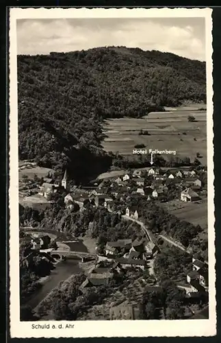 AK Schuld, Fliegeraufnahme der Ortschaft mit Hotel Falkenberg
