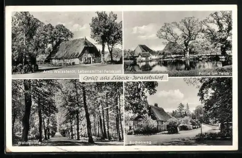 AK Lübeck-Israelsdorf, Lebensmittelgeschäft Arno Weissferdt, Waldstrasse, Buchenweg